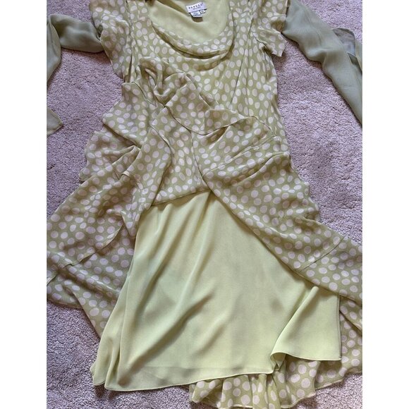 90s Vintage 100% Silk Polka Dot Dress Pastel Green Sheer Papell Boutique Petite - Picture 15 of 16